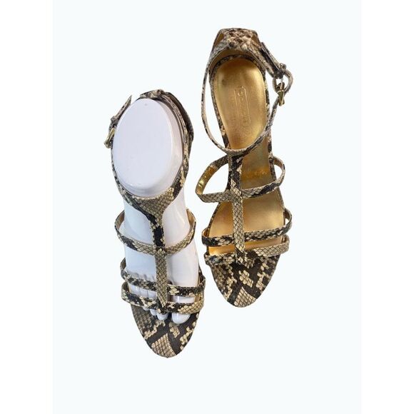 Coach Hayden Leather Strappy Python print Leather Sandals size 8 B - Picture 1 of 7